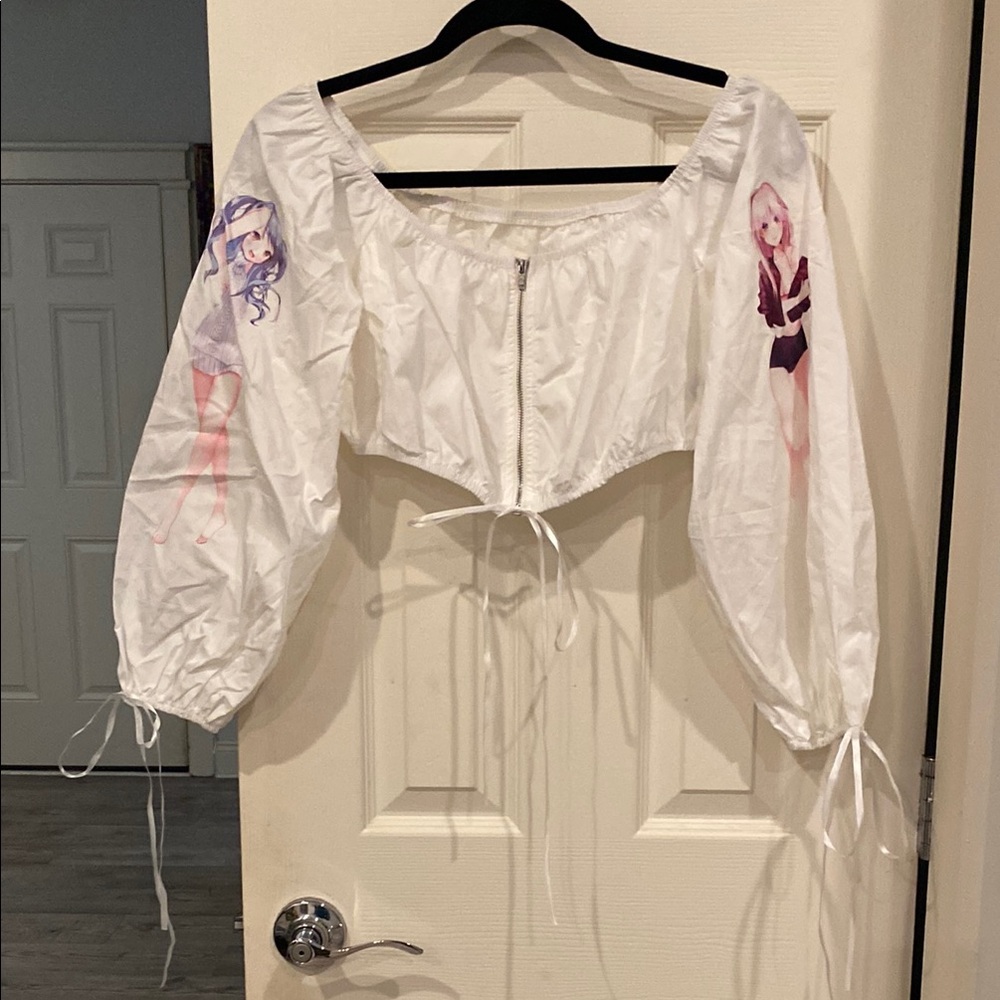 Anime Graphic White Crop Top - Picture 1 of 8
